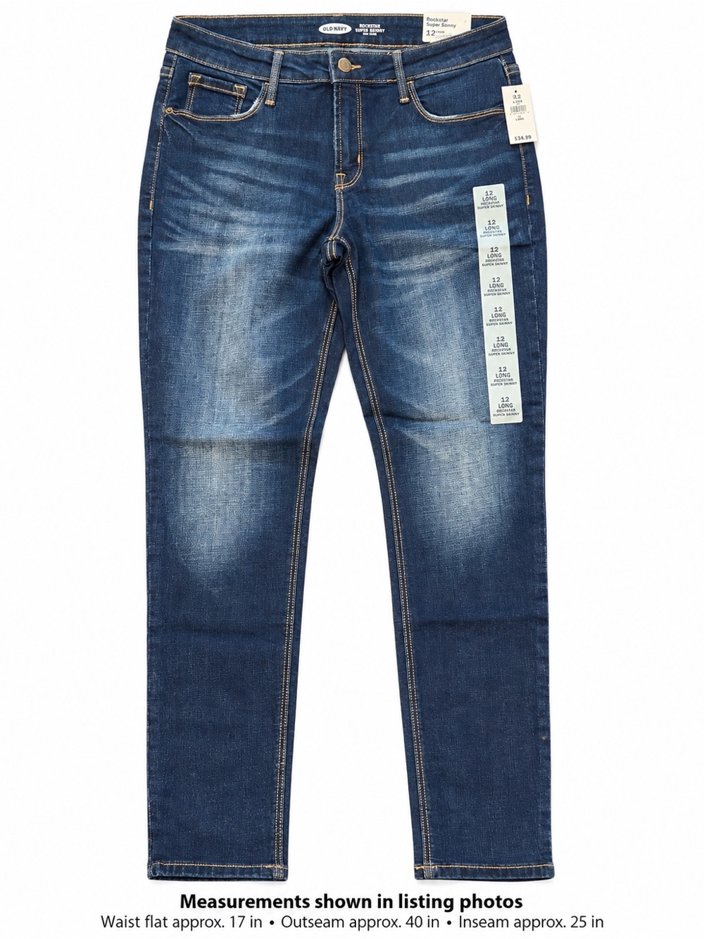 NWT Old Navy Rockstar Super Skinny Mid Rise Jeans Size 12 Long Dark Wash
